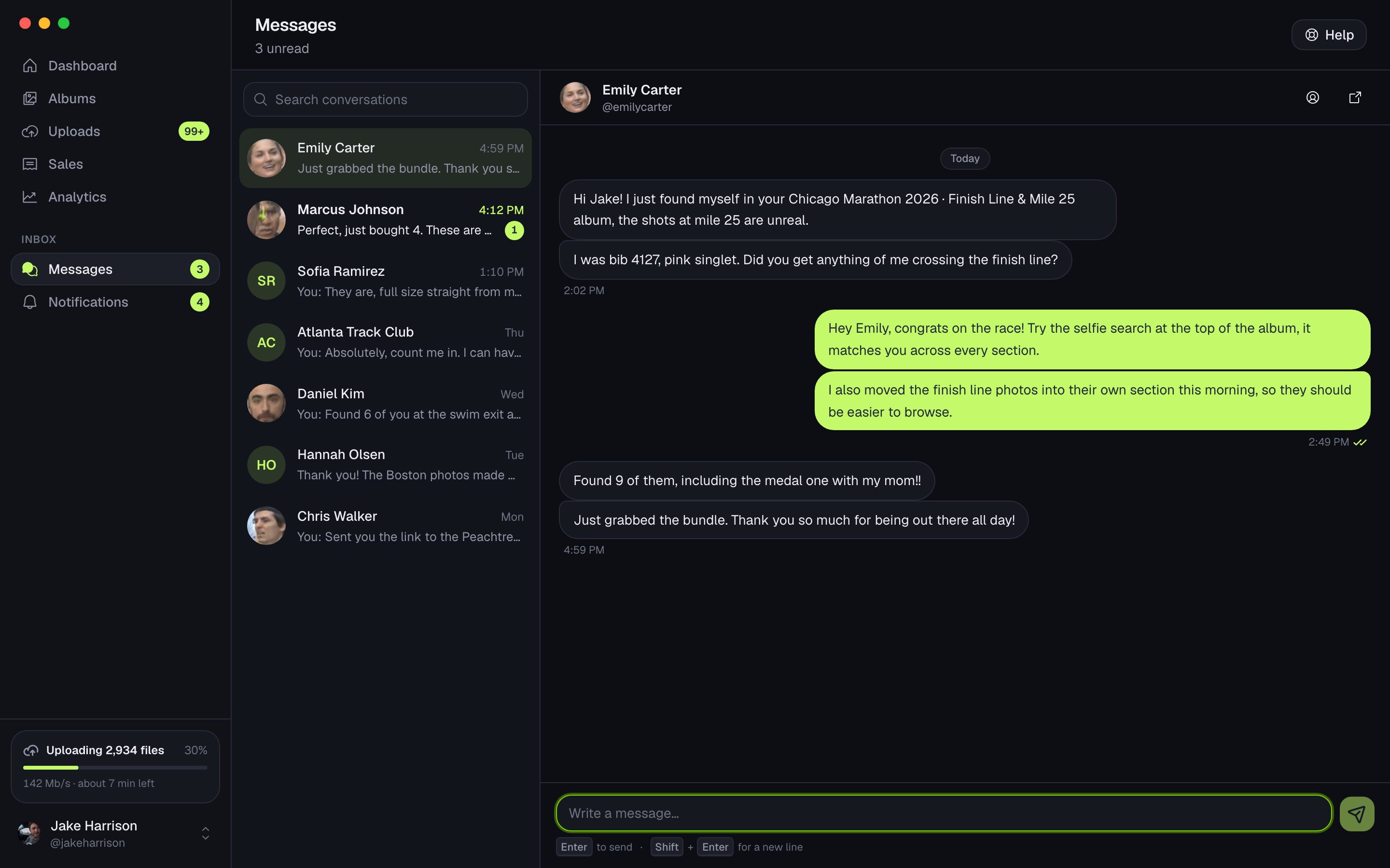 App do ZebraSnap para computador mostrando uma conversa com um comprador