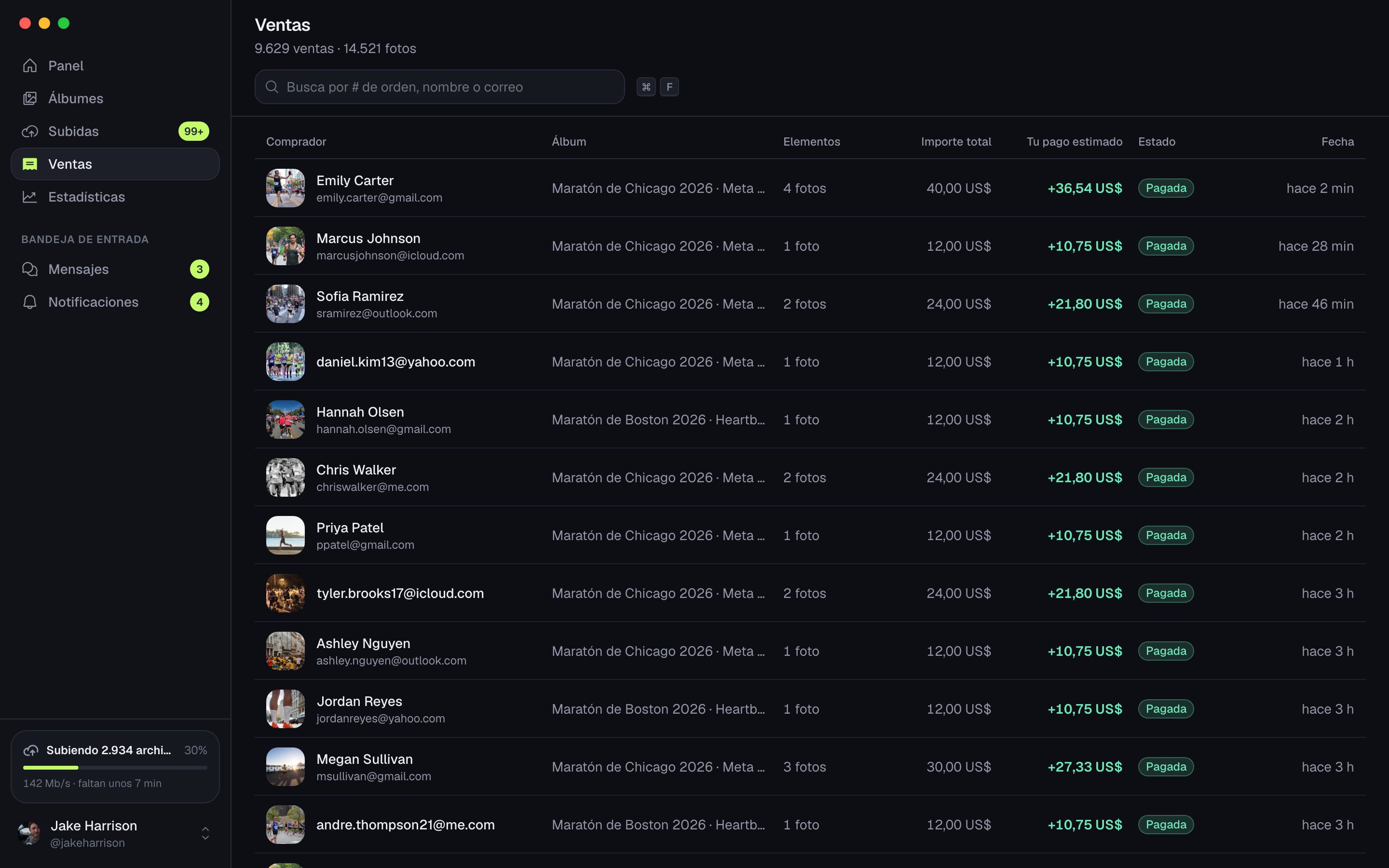 App de escritorio de ZebraSnap mostrando la lista de ventas