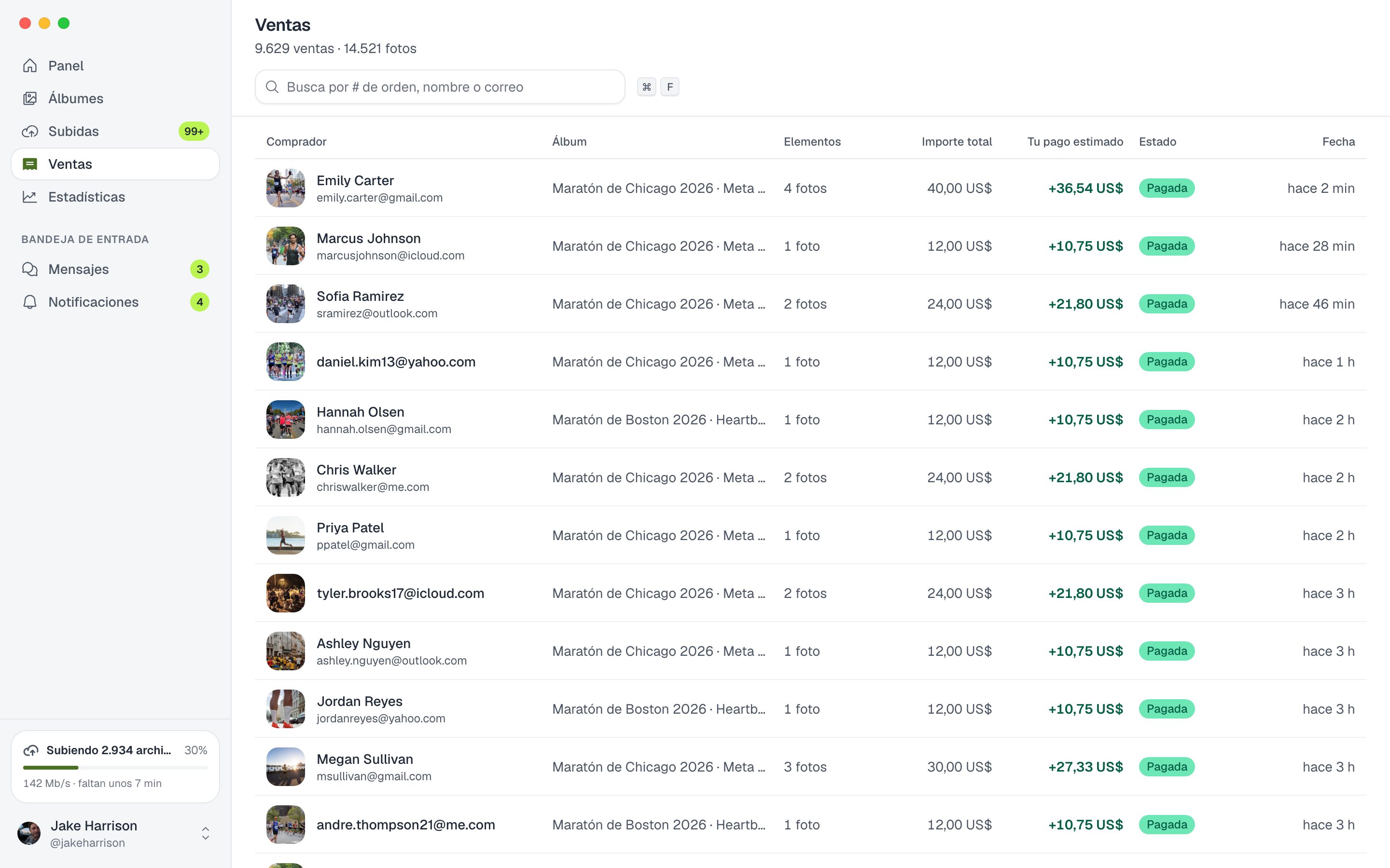 App de escritorio de ZebraSnap mostrando la lista de ventas