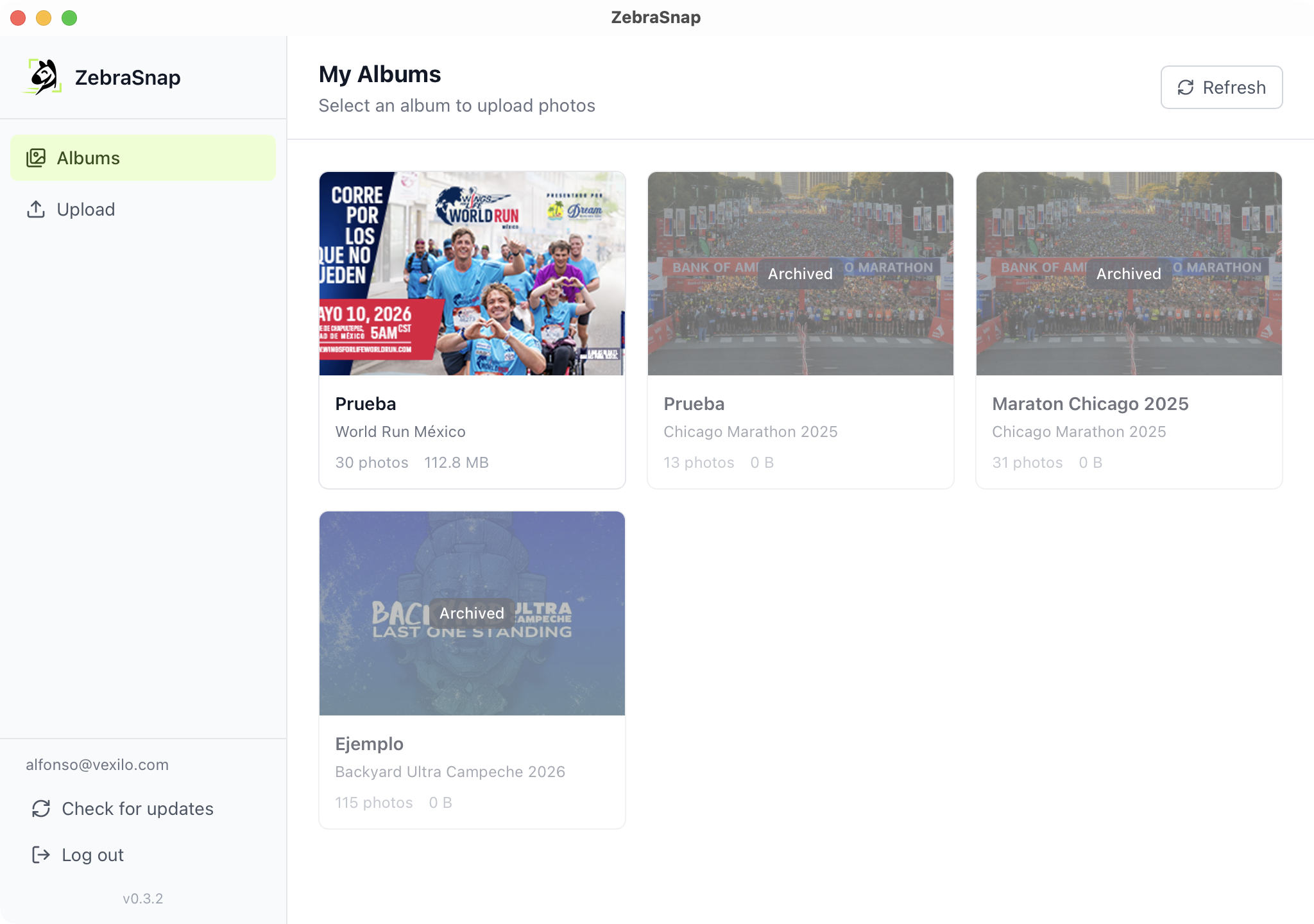 The album picker inside the desktop app