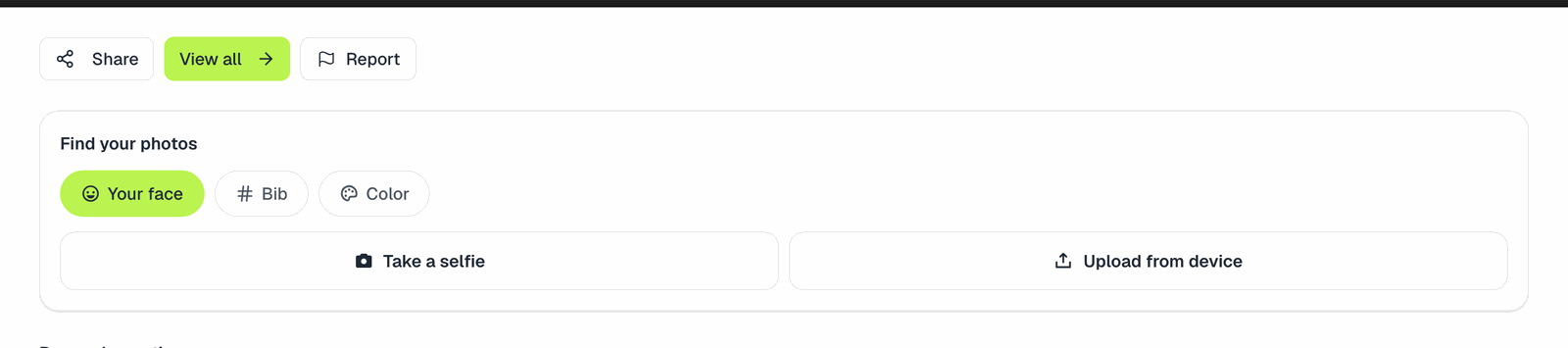 The search box of an album, with the Your face, Bib and Color options