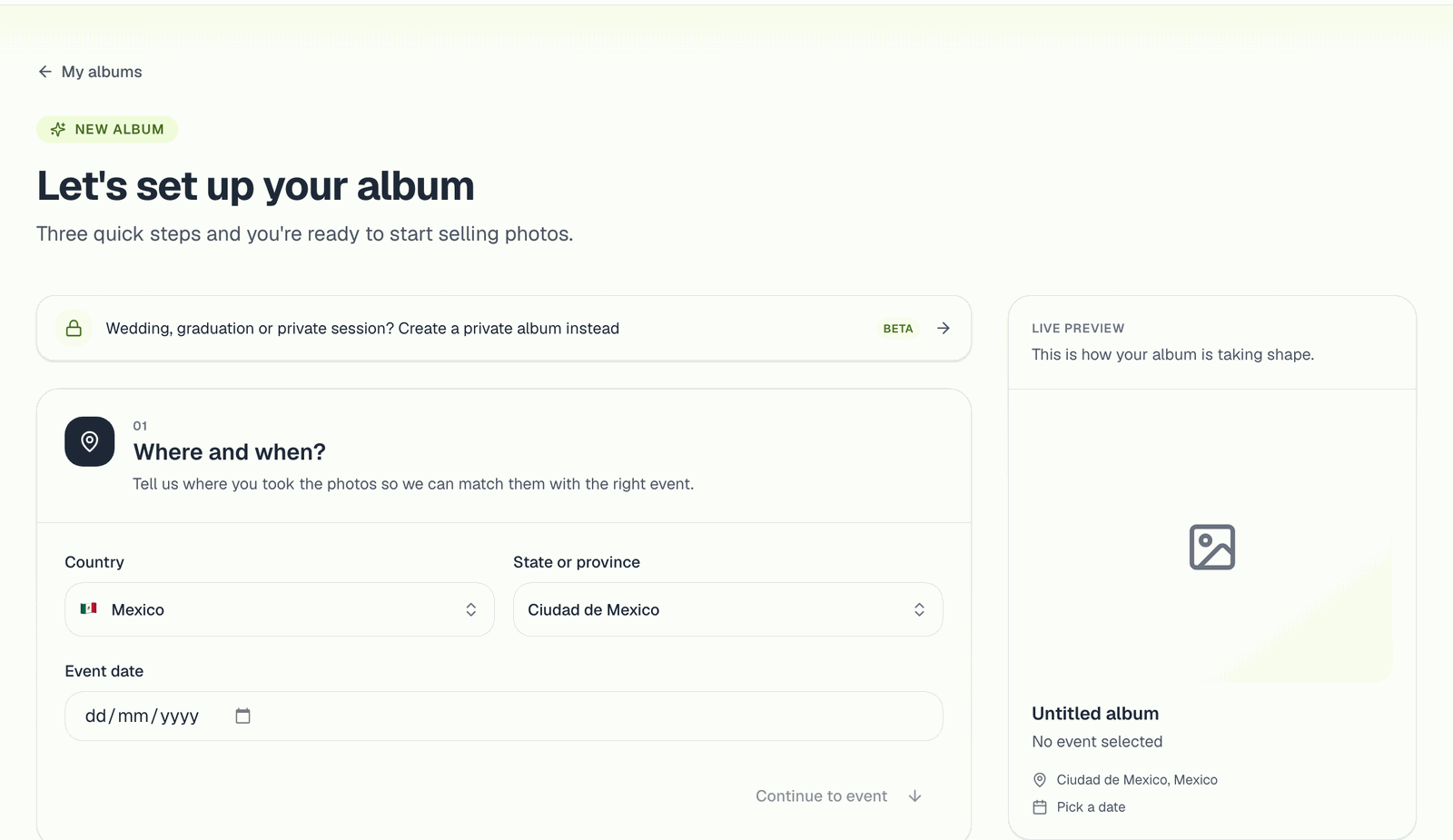 The first step of creating an album: where and when