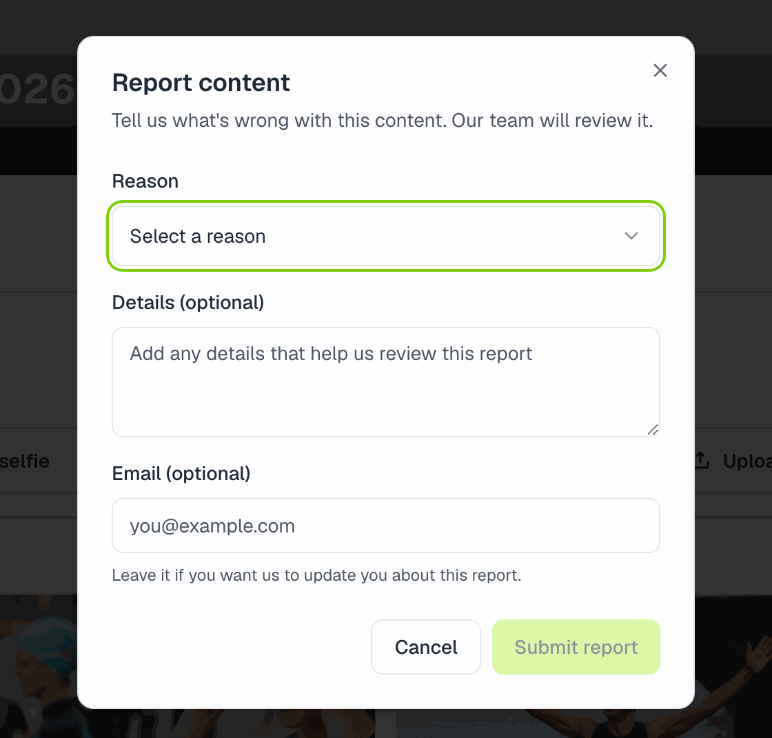 The Report content dialog