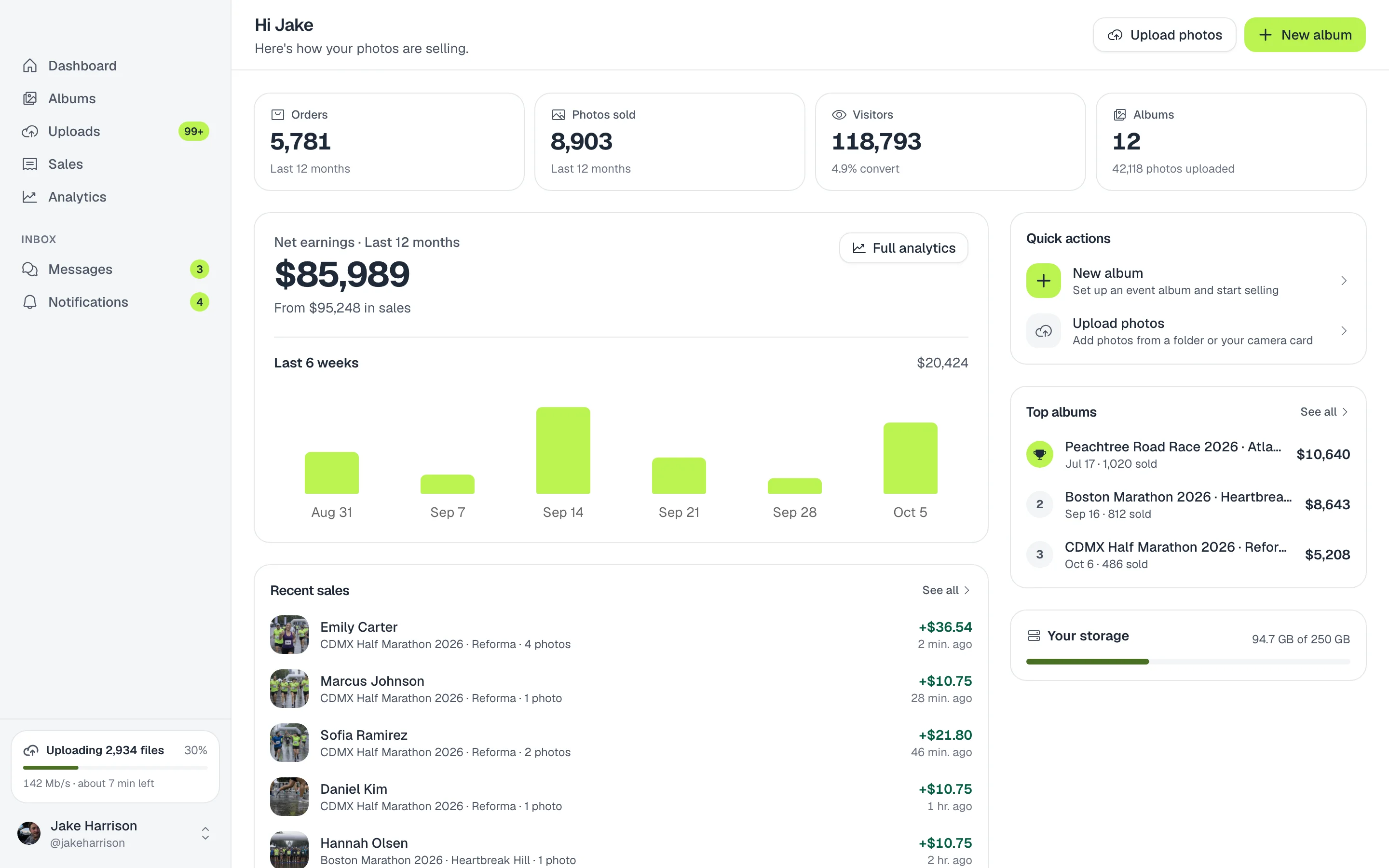 The desktop app dashboard