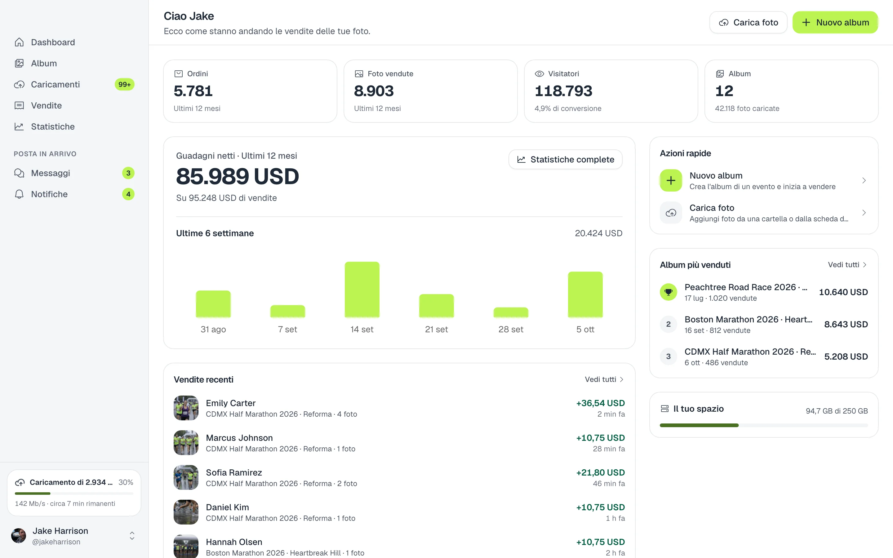 La dashboard dell'app desktop
