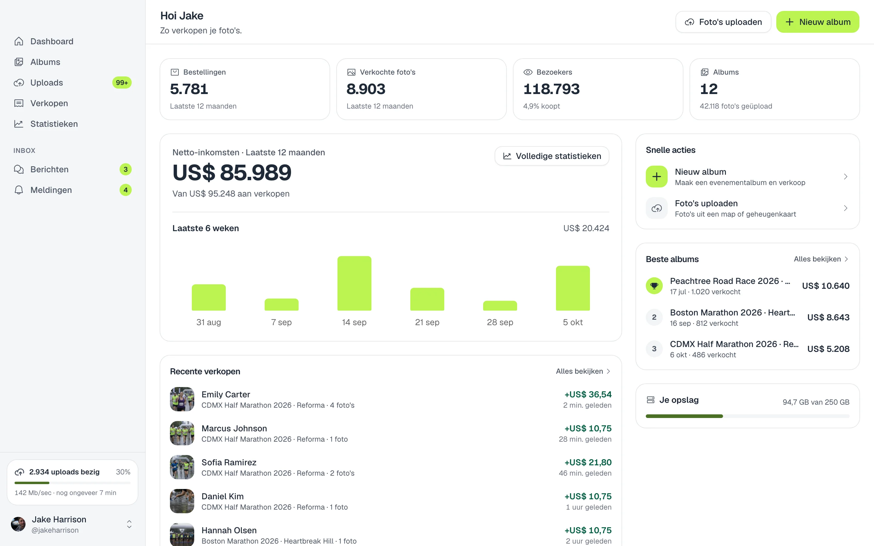 Het dashboard van de desktop-app