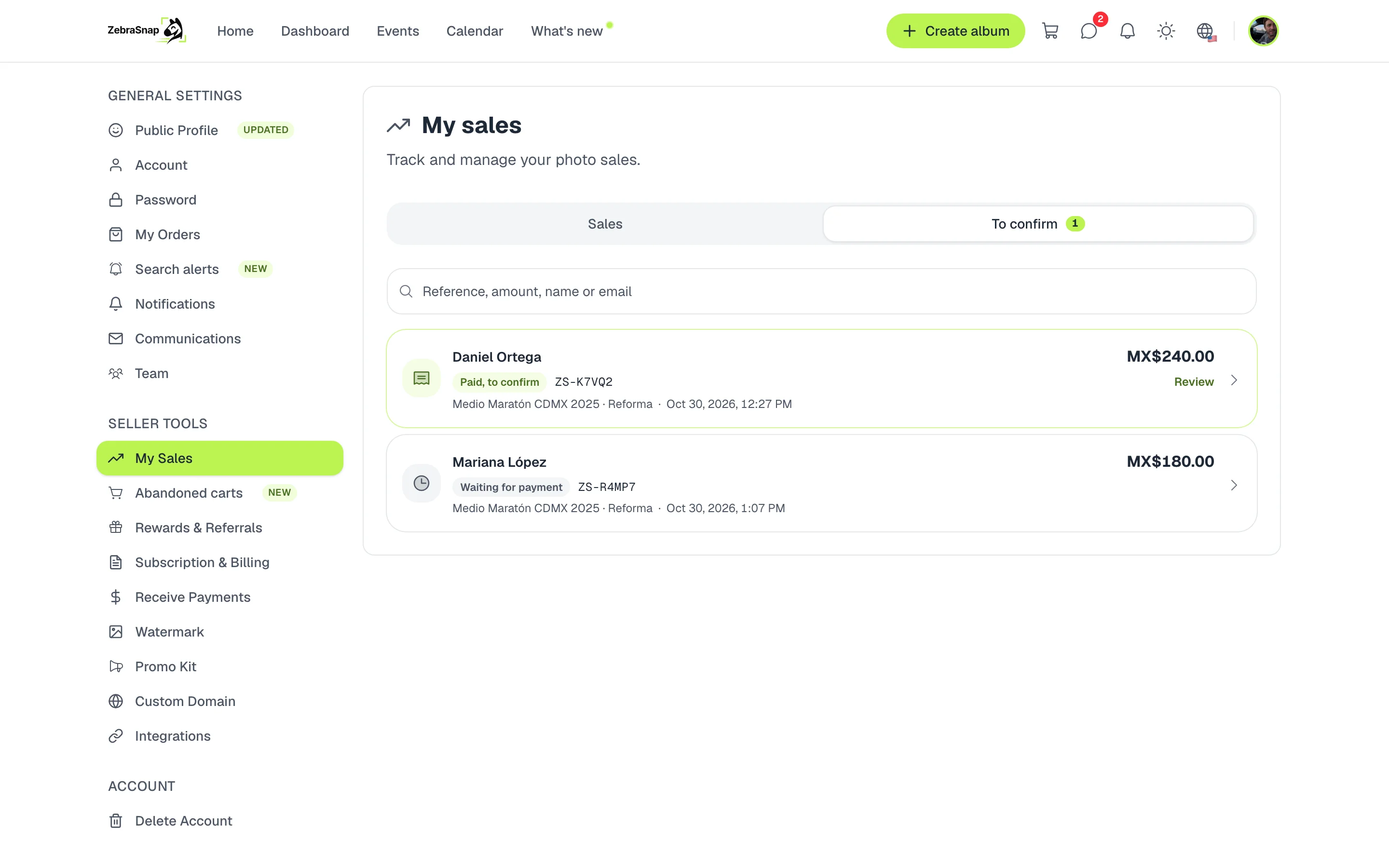 Orders to confirm