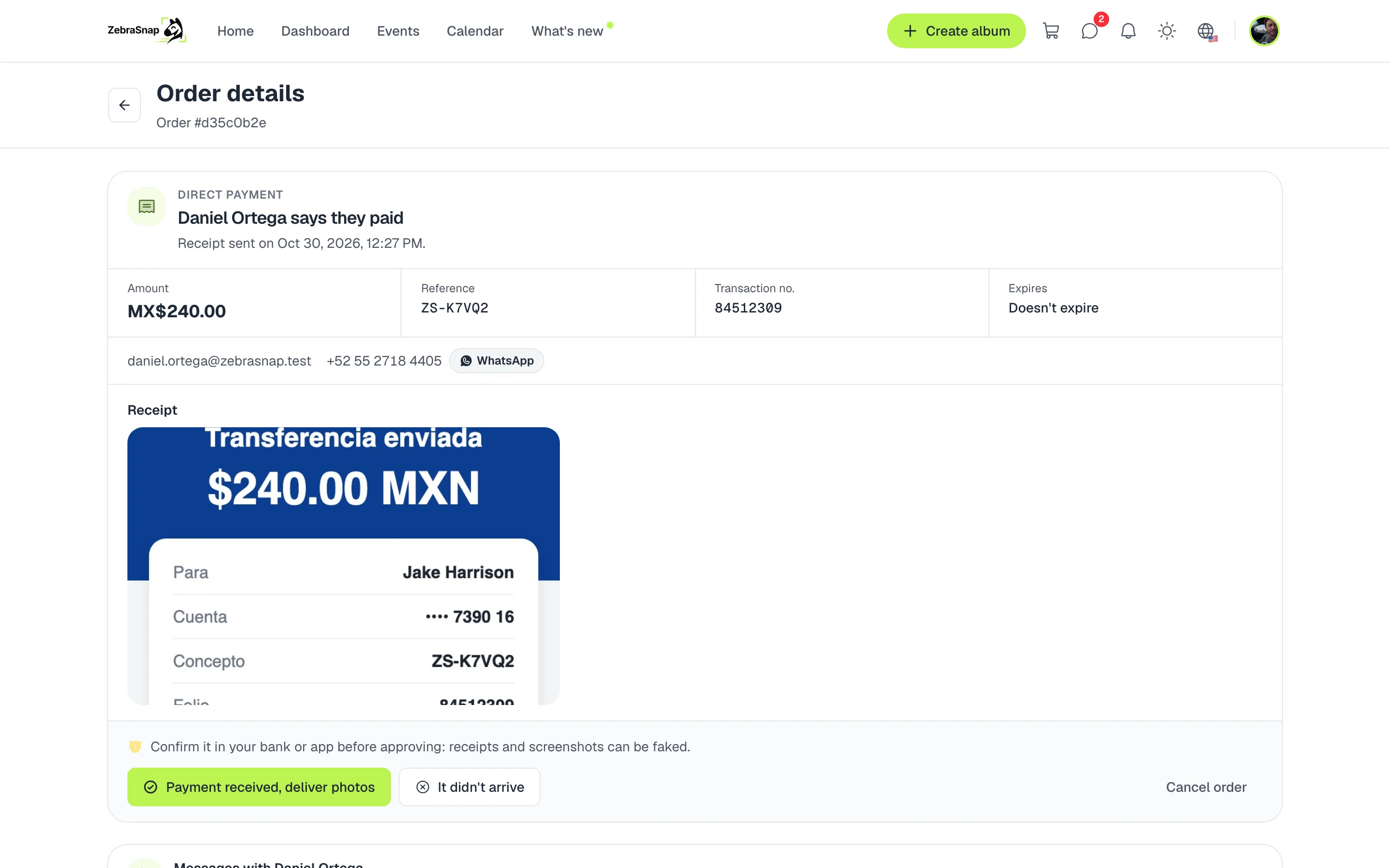 Review a direct payment