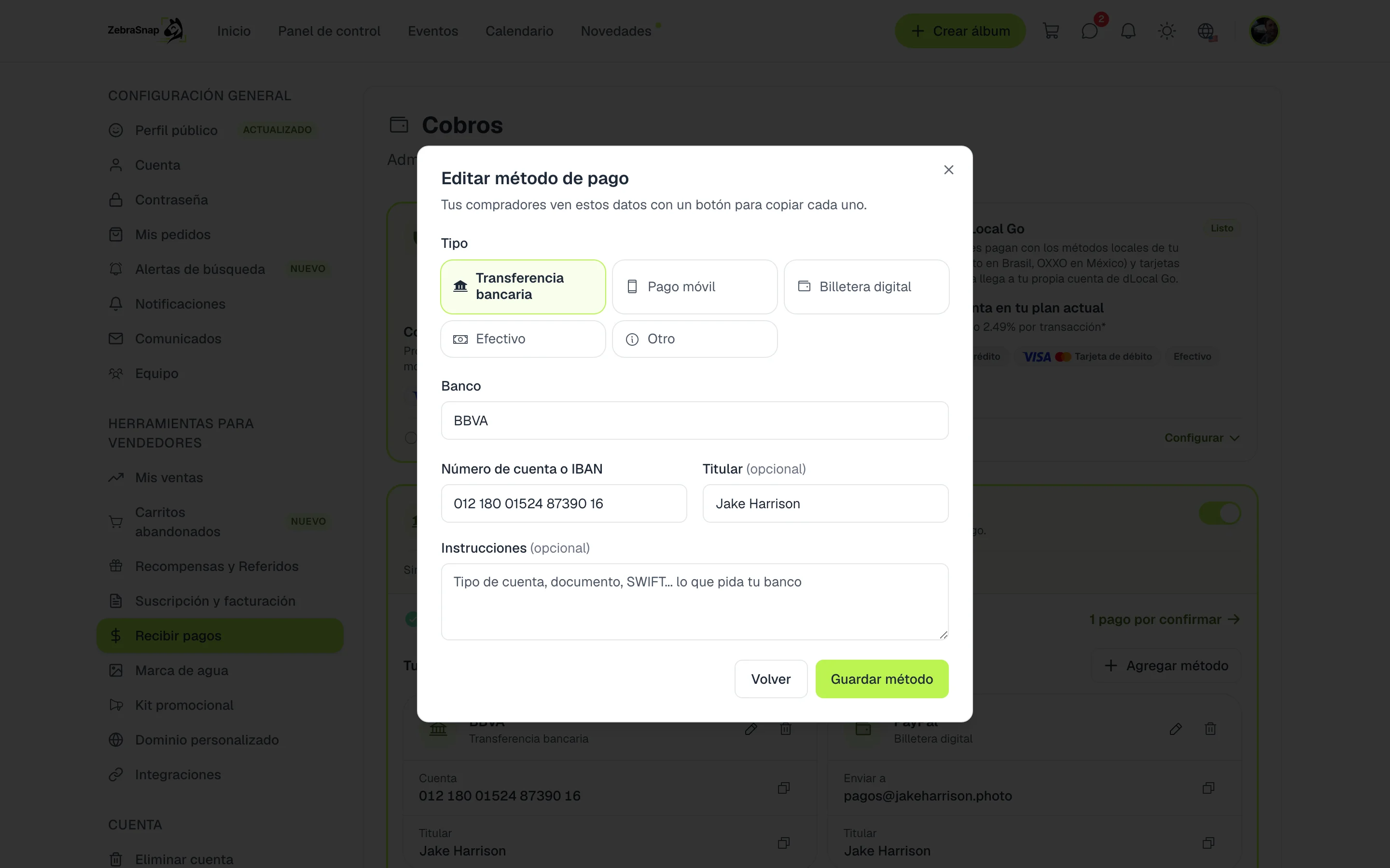 Agregar un método de pago