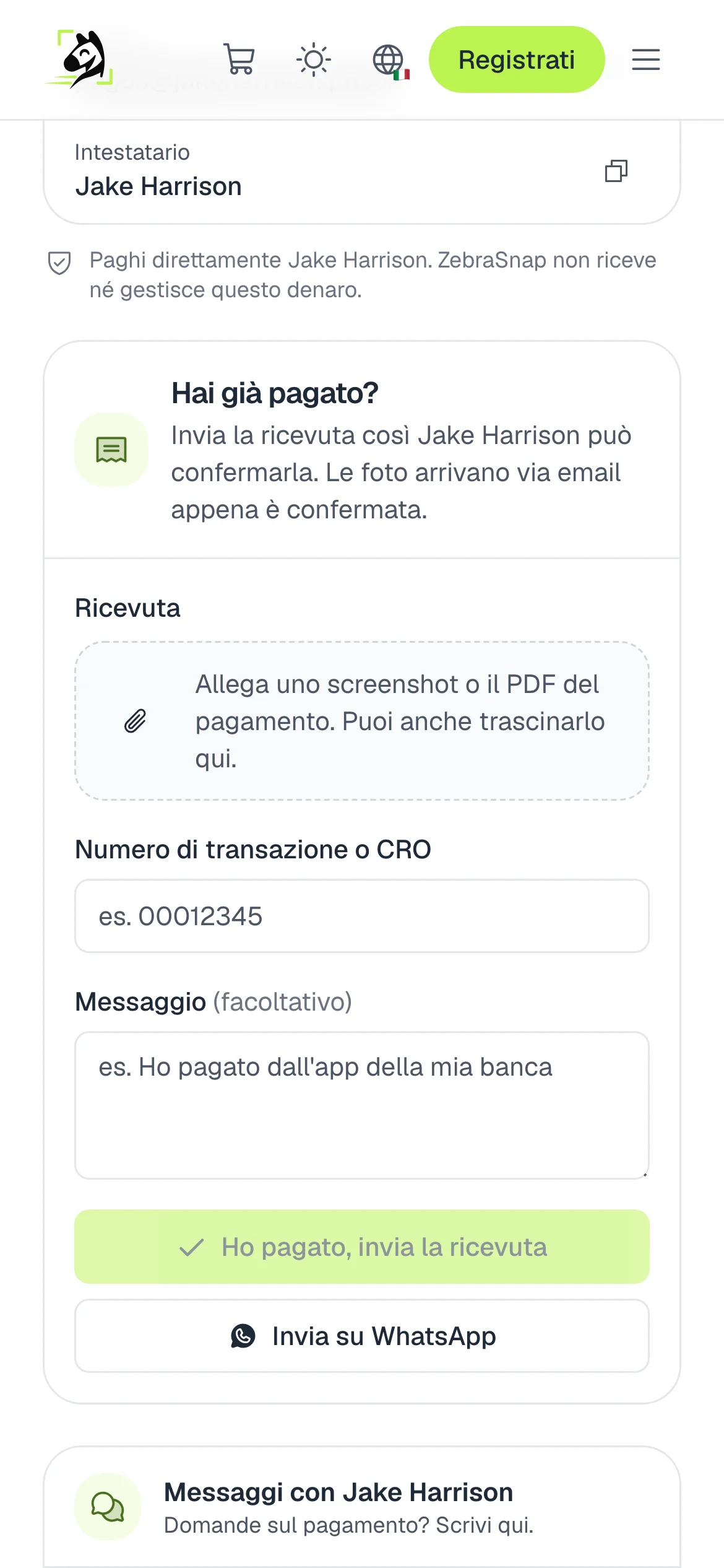 Invia la ricevuta