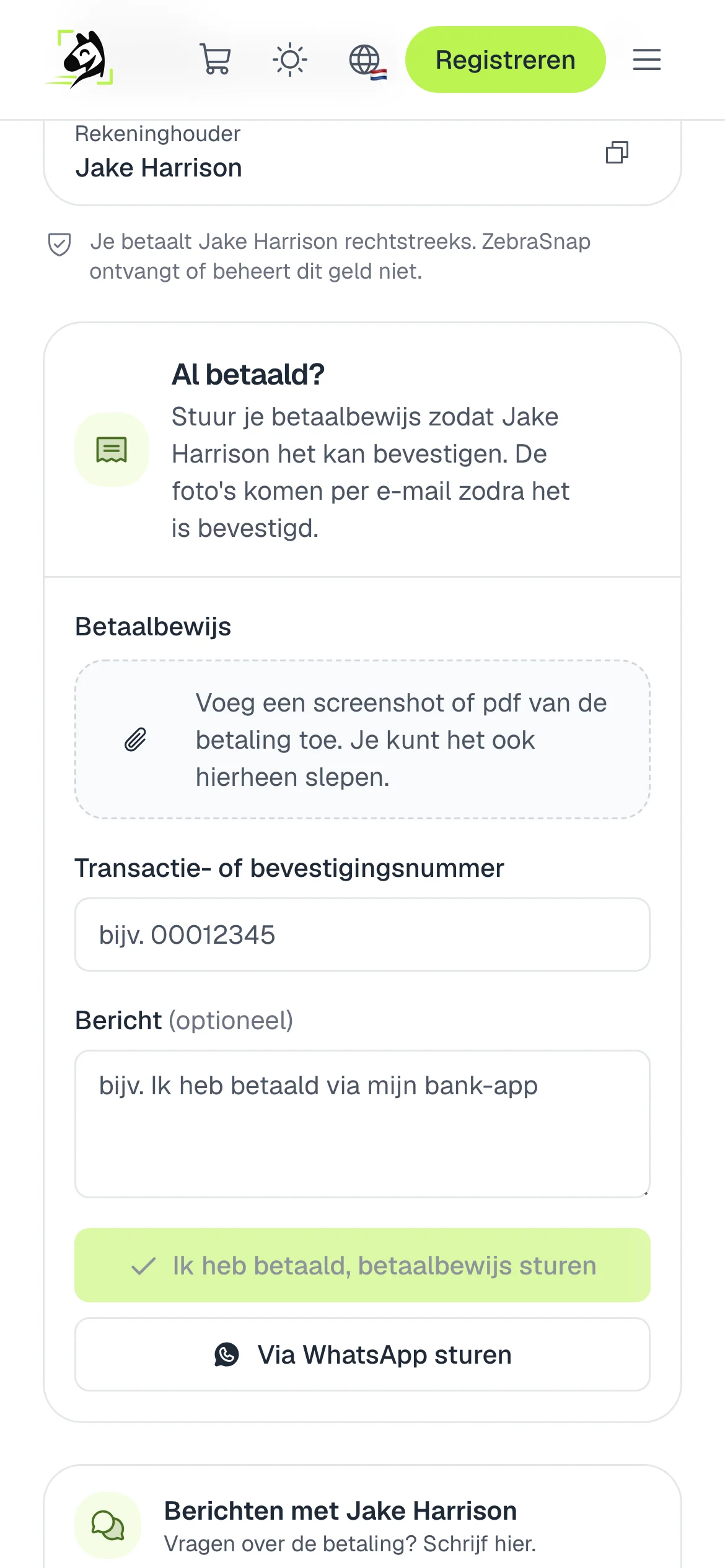 Het betaalbewijs sturen