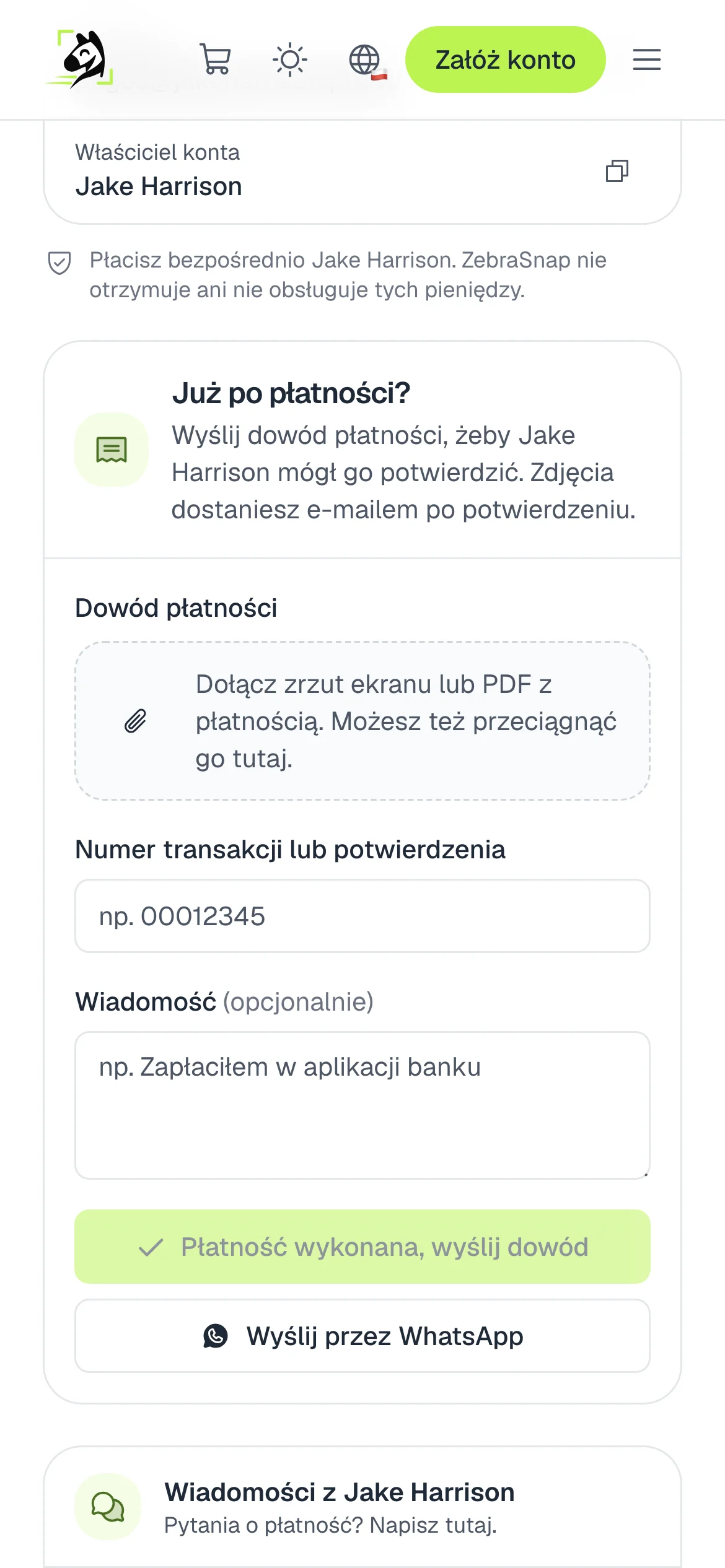 Wysyłanie dowodu płatności