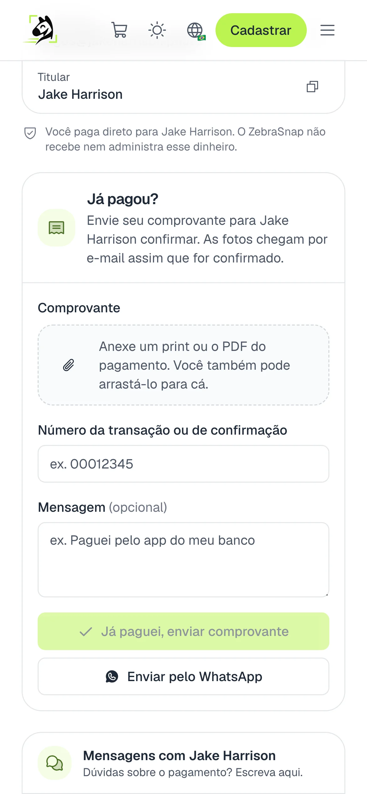 Enviar o comprovante