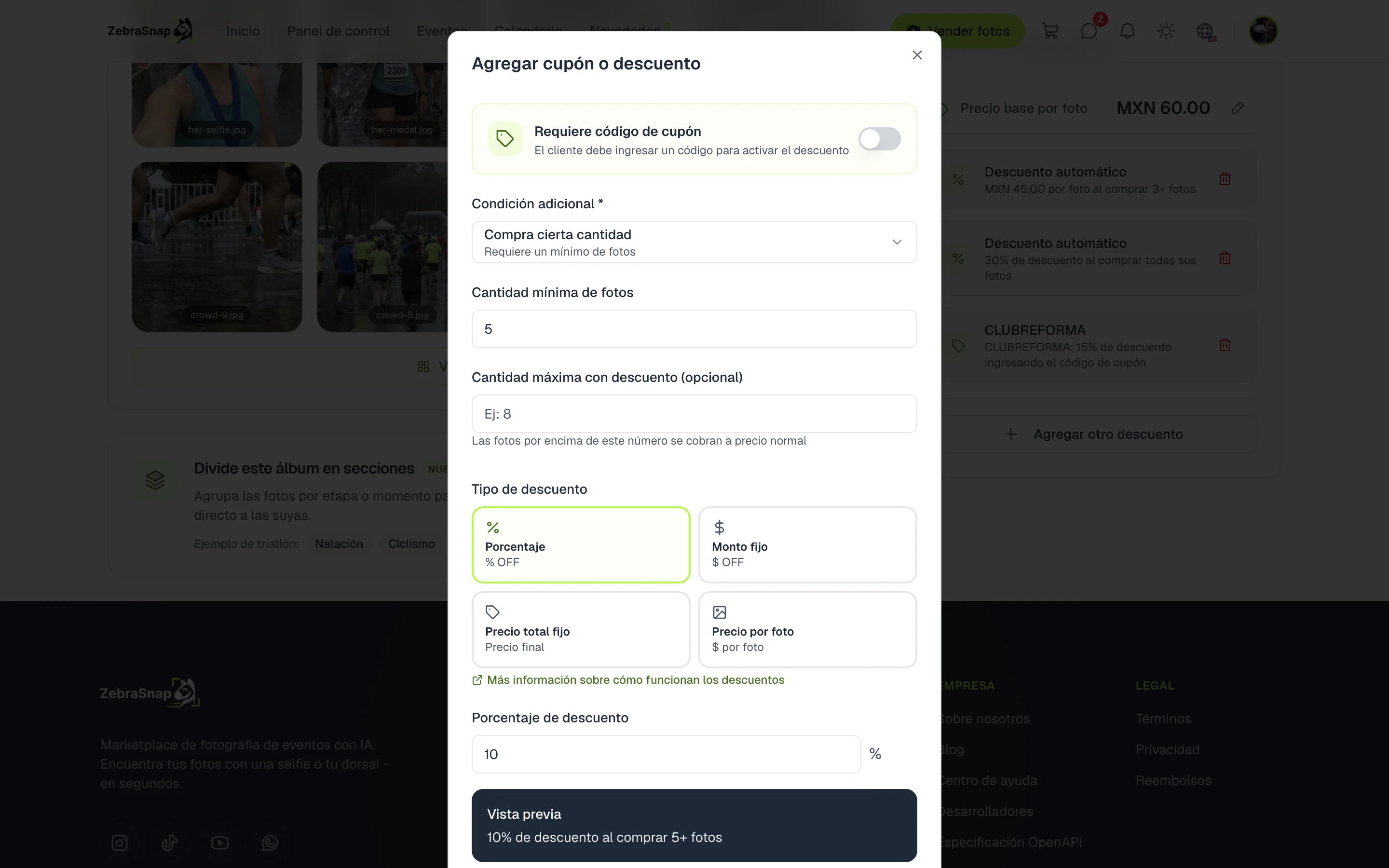 Crear un descuento