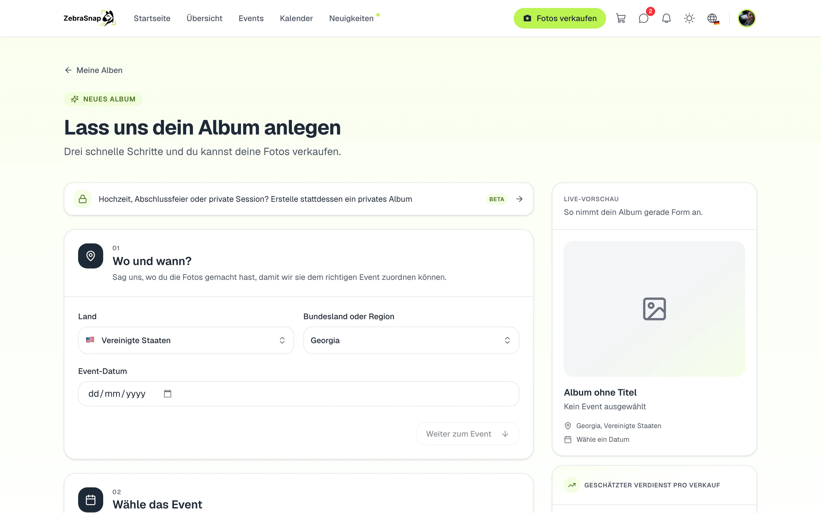 Ein privates Album erstellen