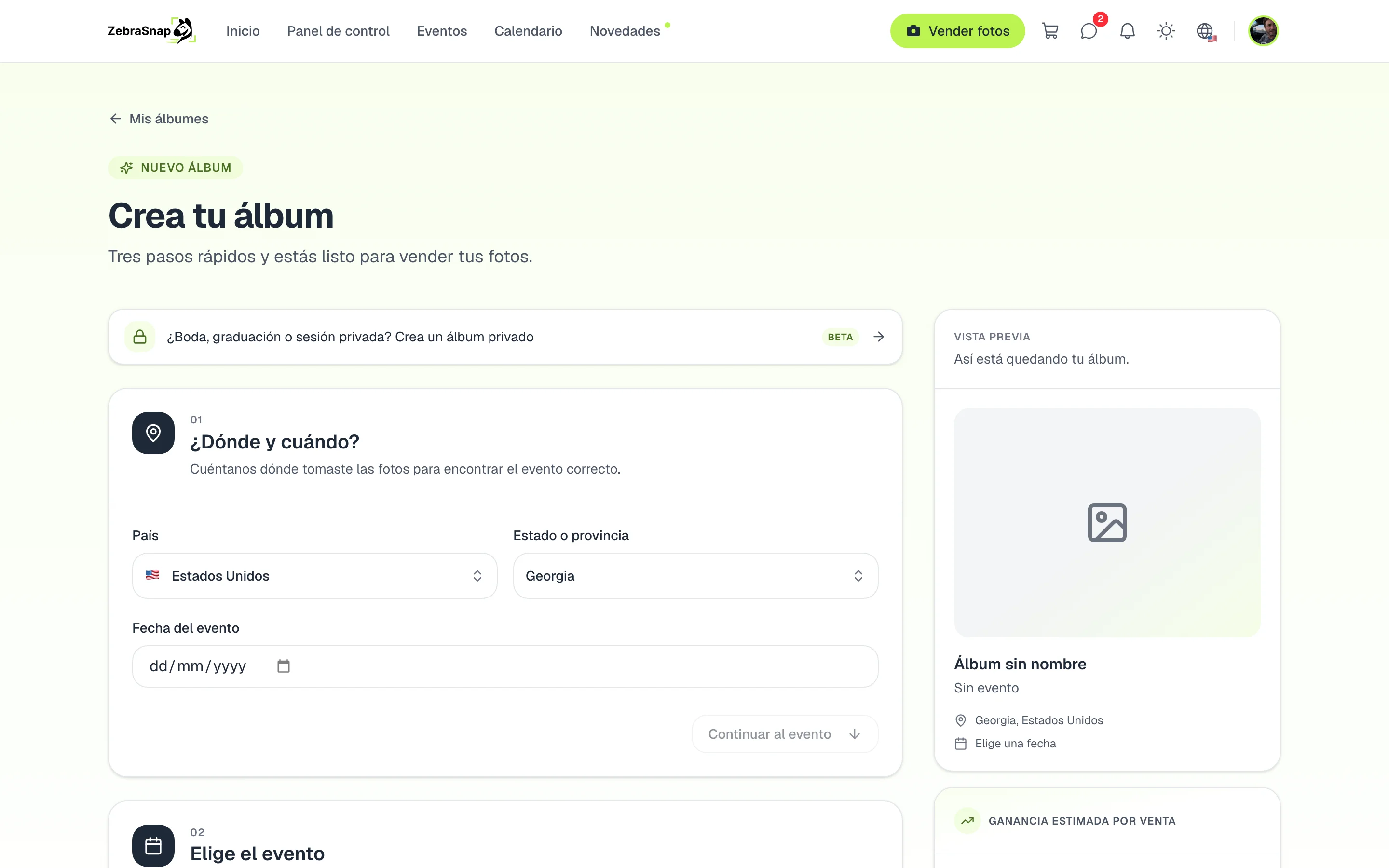 Crear un álbum privado