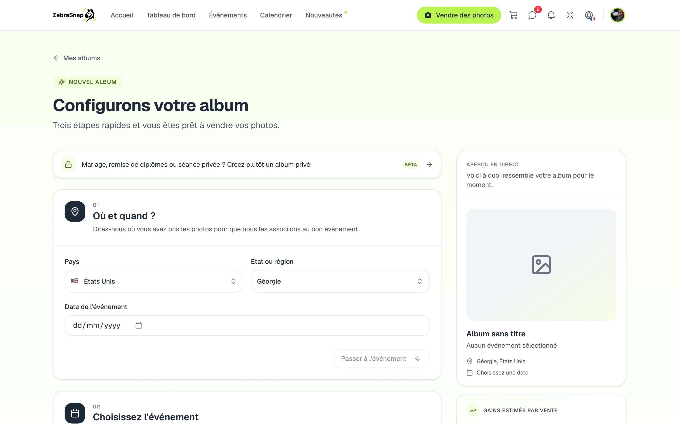 Créer un album privé
