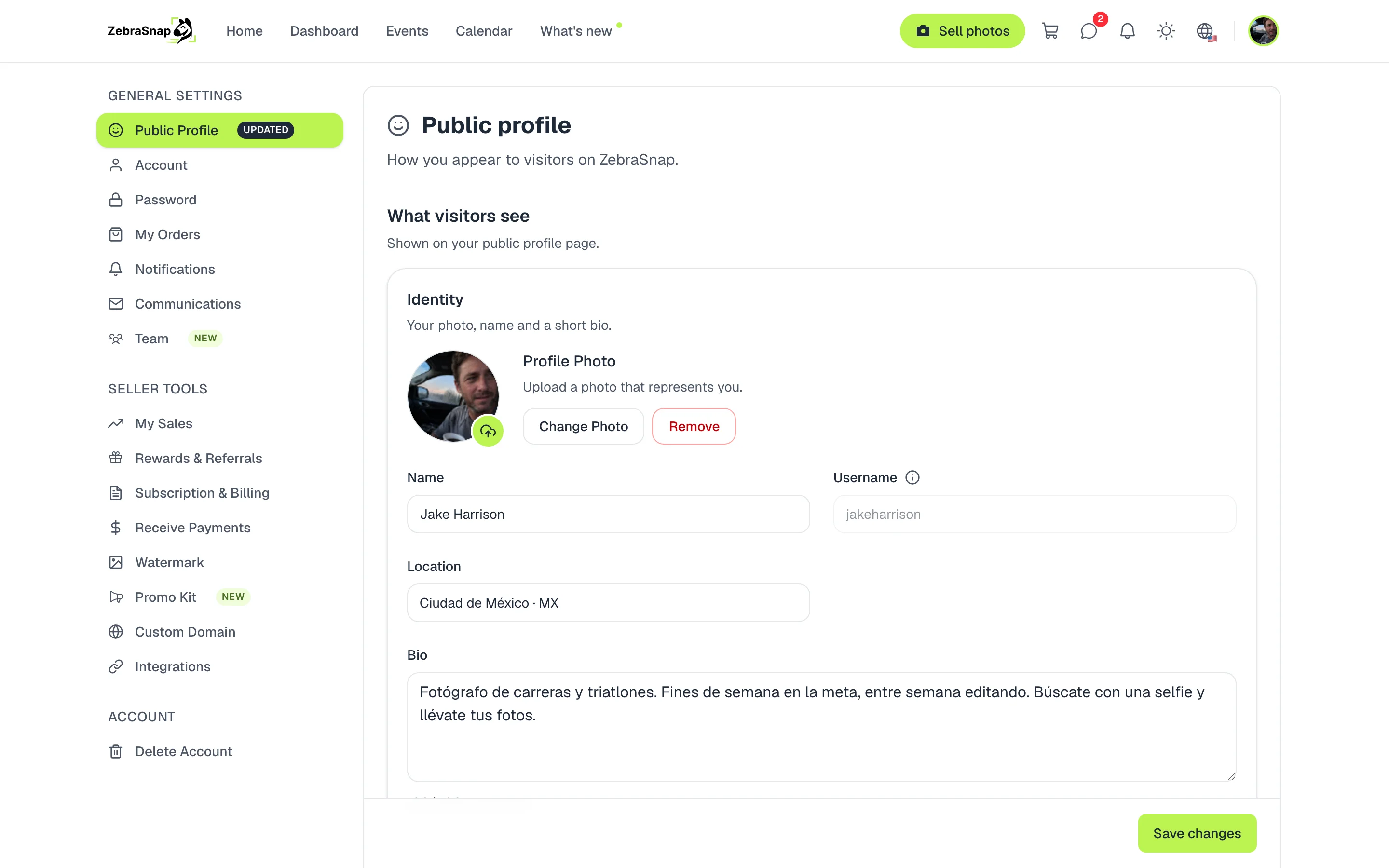 Public profile in Settings