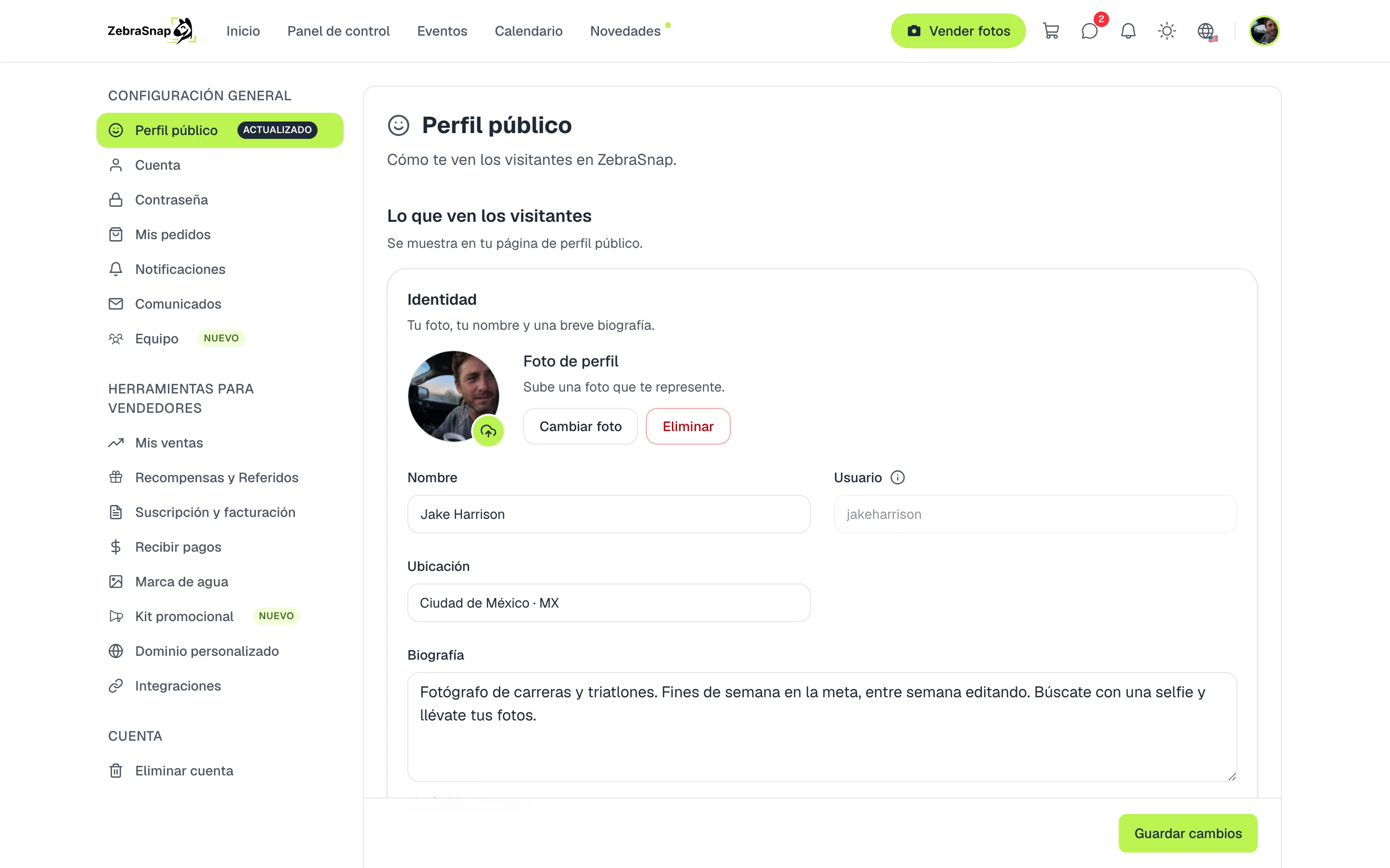 Perfil público en Configuración