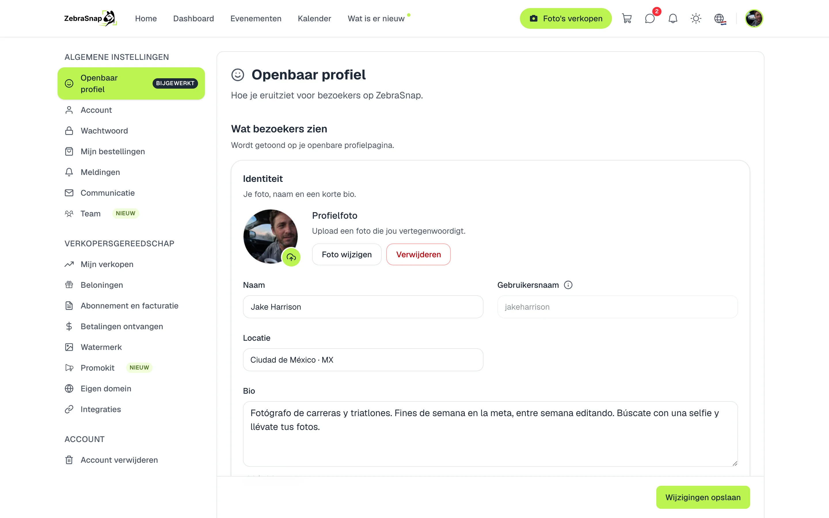 Openbaar profiel in Instellingen