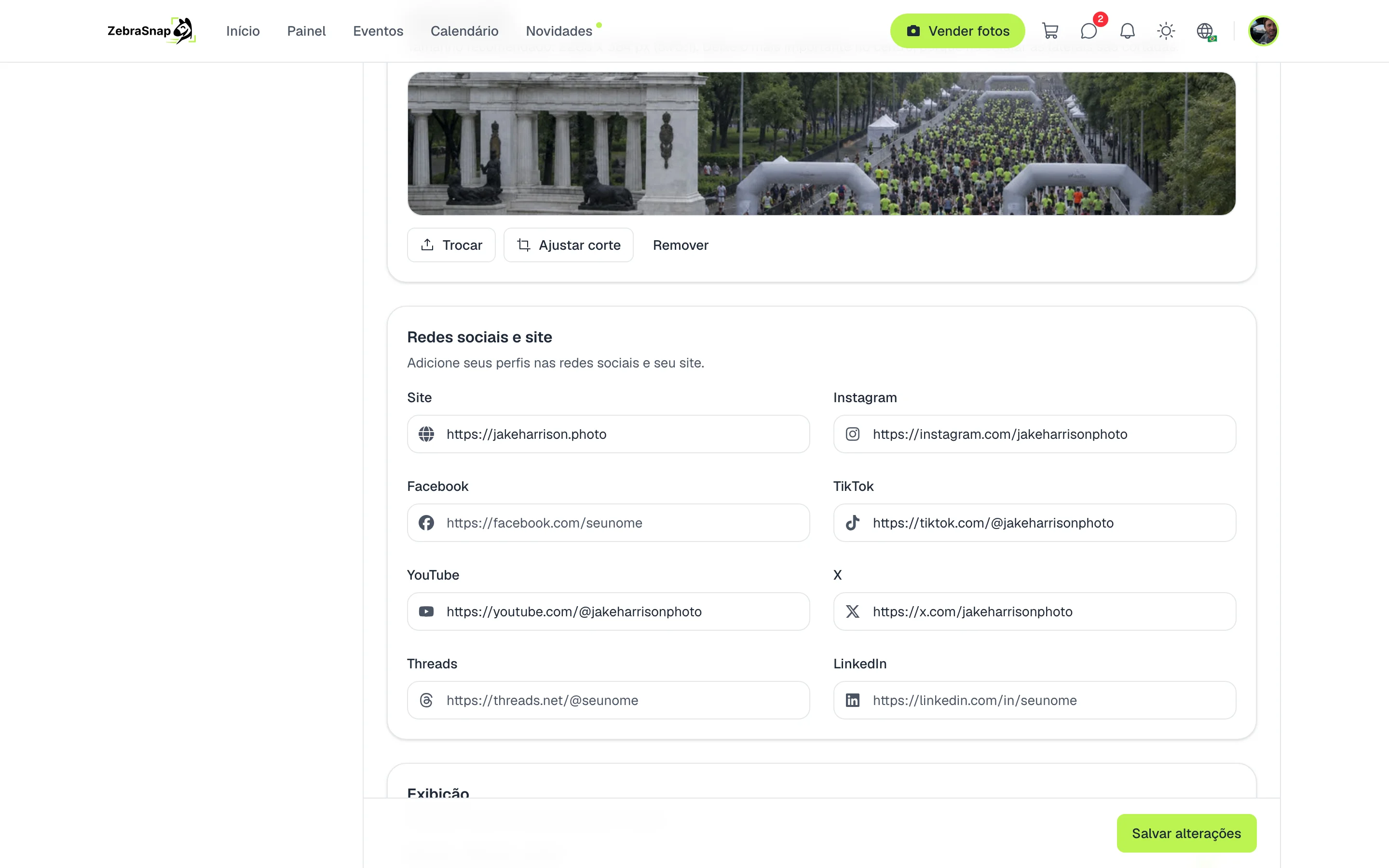 Redes sociais e site