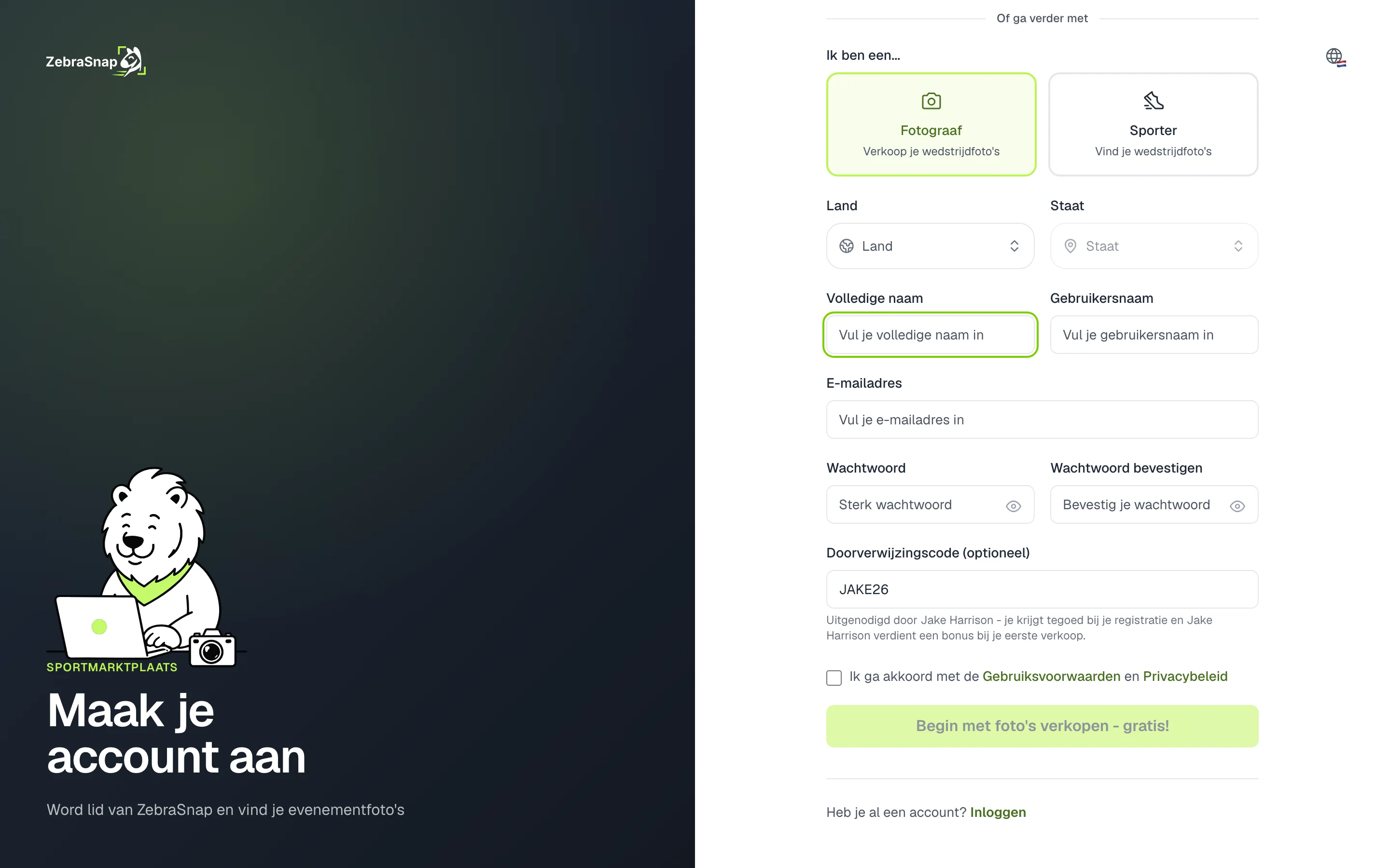 Registreren met je code