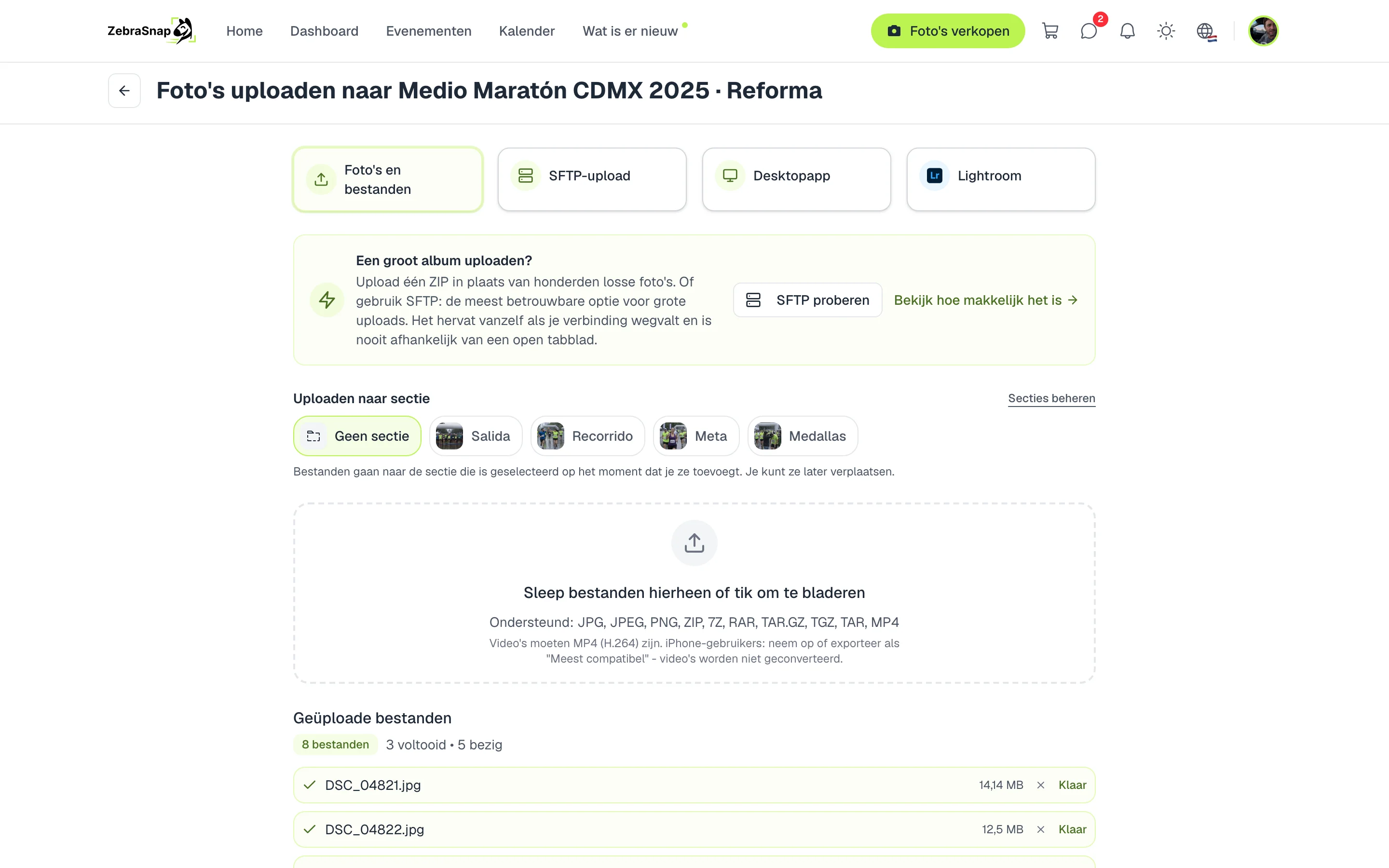 Uploaden naar sectie