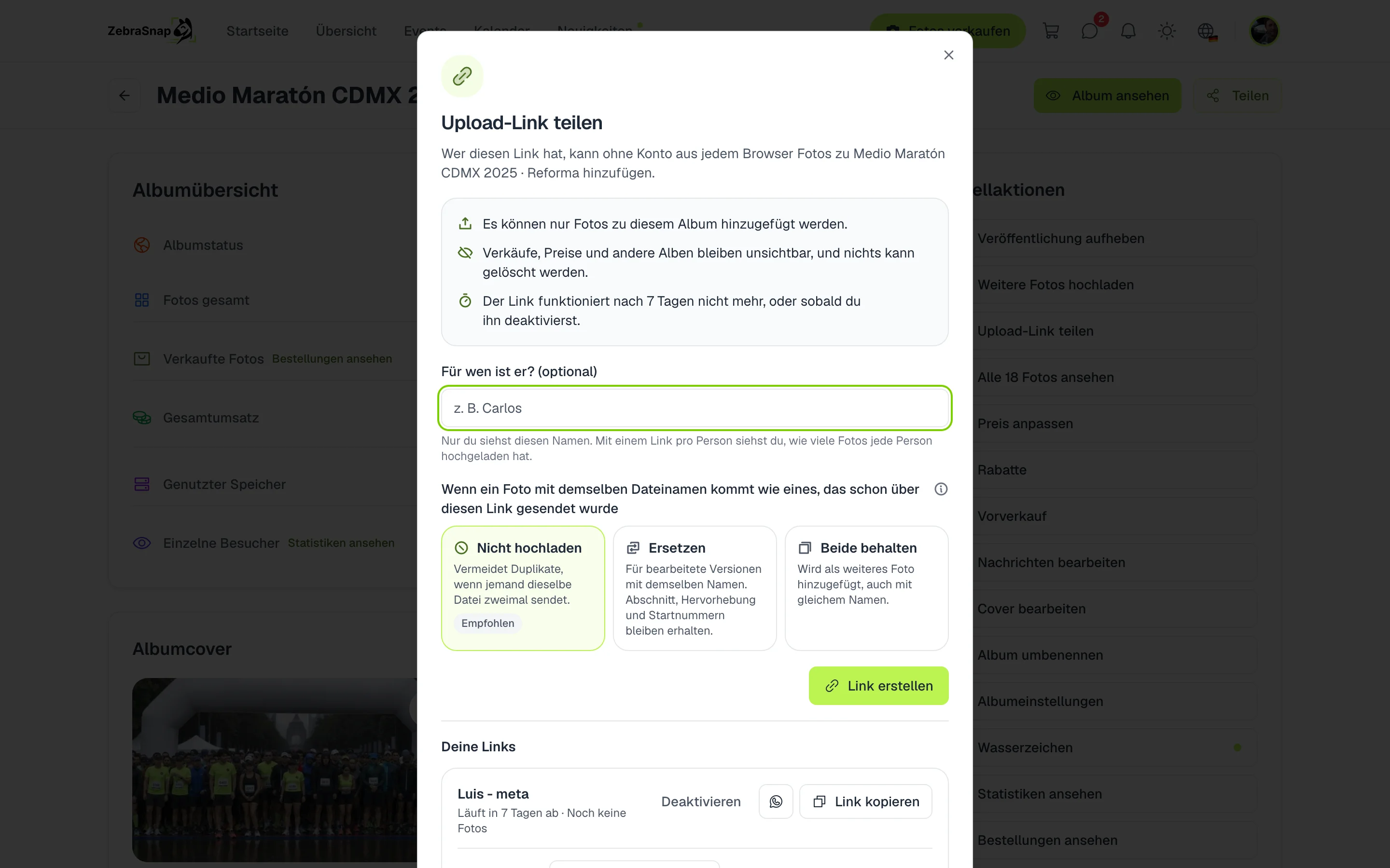Upload-Link teilen