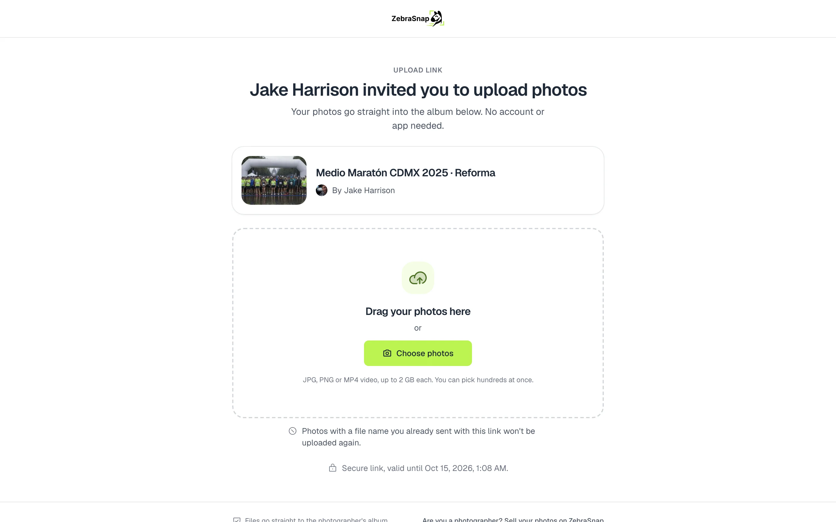 The upload page