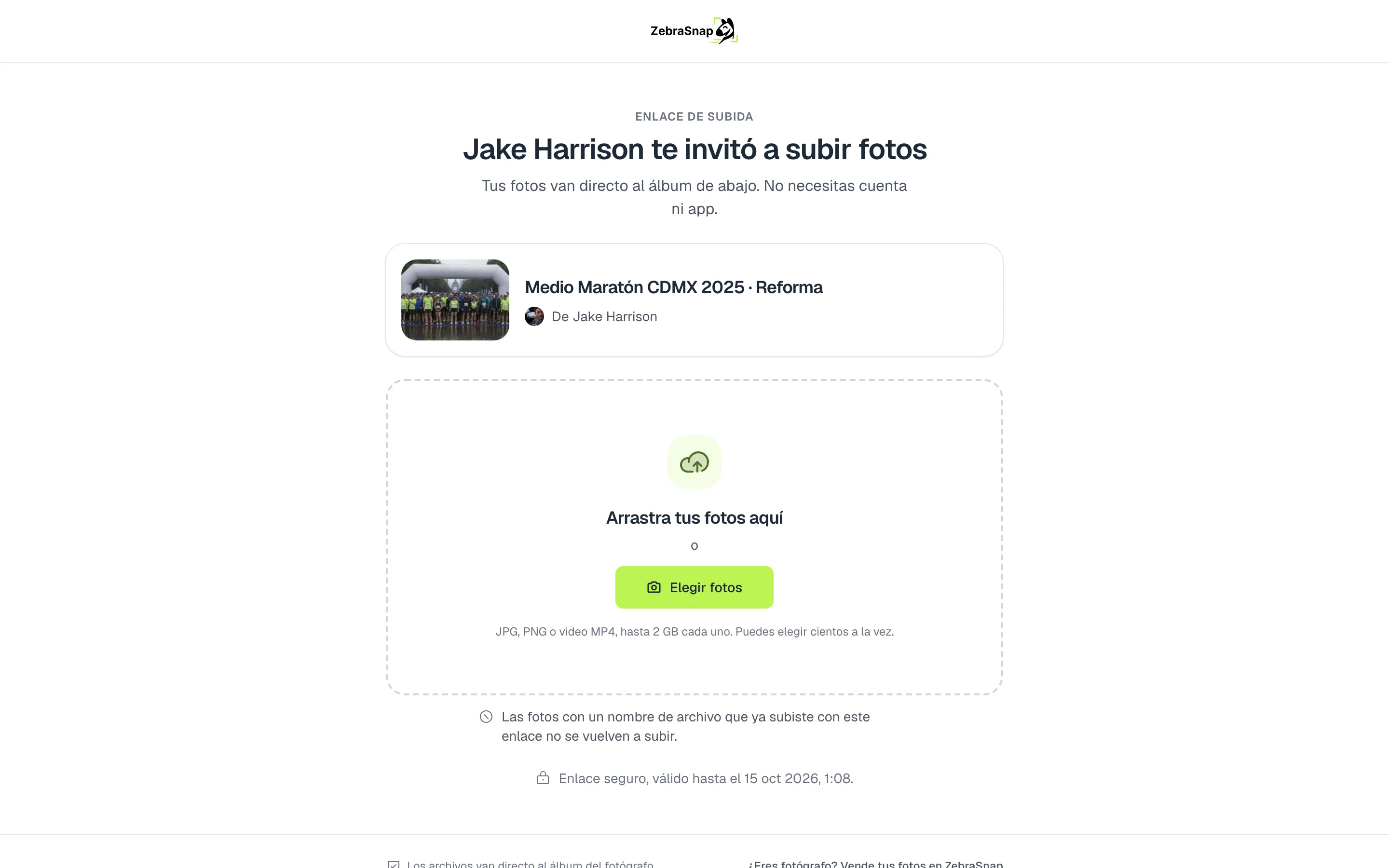 La página de subida