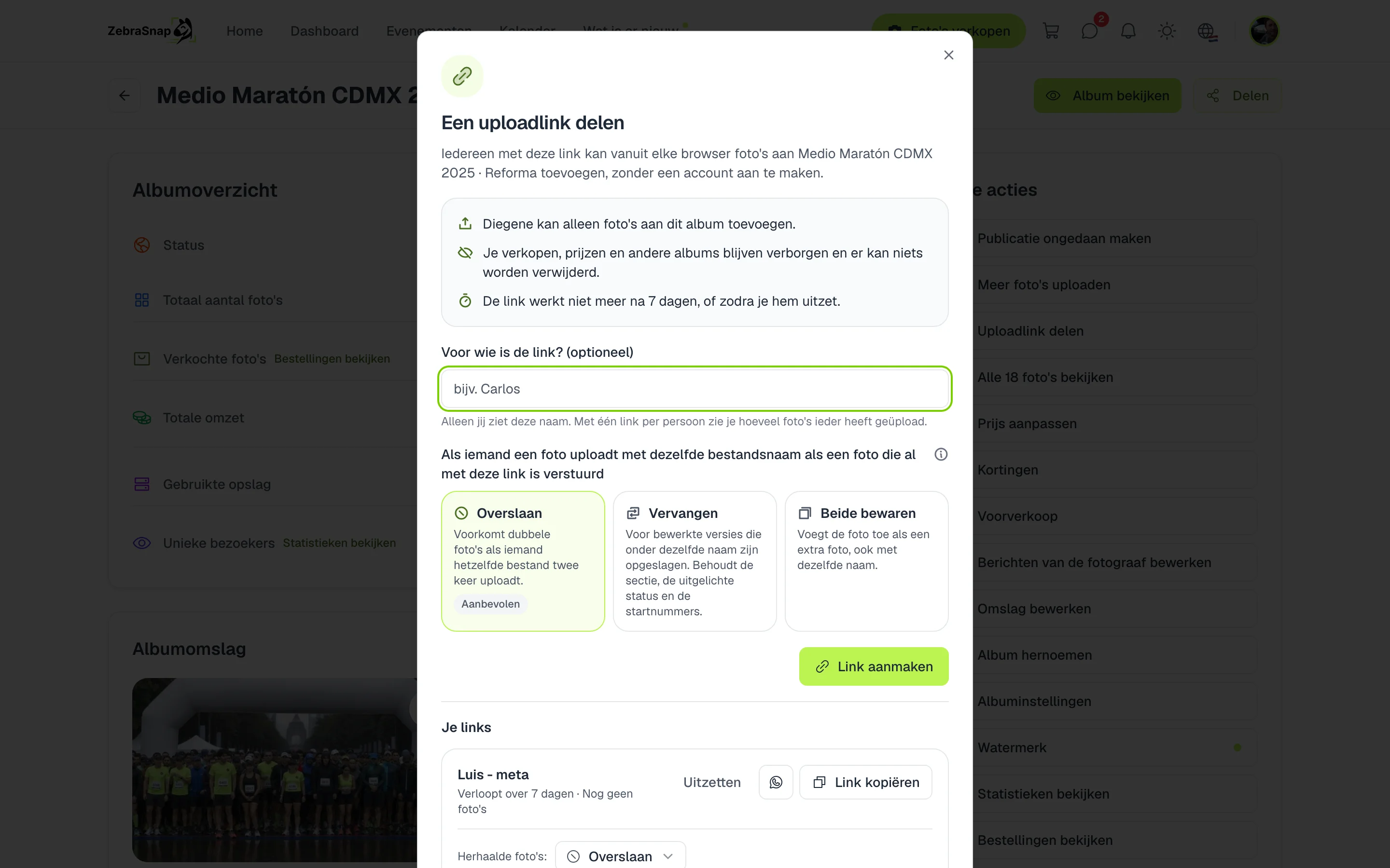 Uploadlink delen